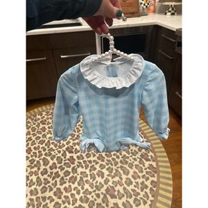 Boutique light blue gingham print bathing suit girls 6-12 months